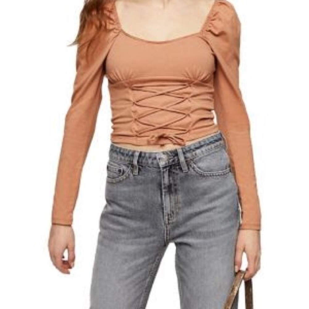 Topshop long-sleeve corset top US 4 nude